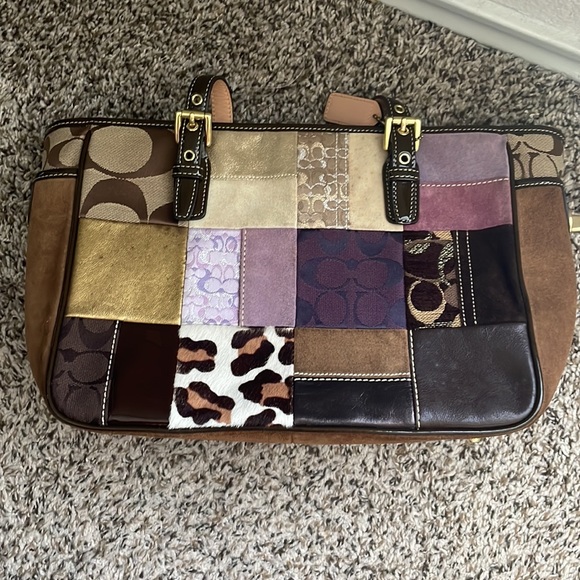 Vintage Coach Patchwork Tote Bag Suede Bottom - Picture 2 of 3